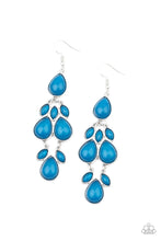 Load image into Gallery viewer, Encased in sleek silver fittings, a glassy collection of marquise and teardrop blue beads delicately connect into a dramatically colorful lure. Earring attaches to a standard fishhook fitting.
