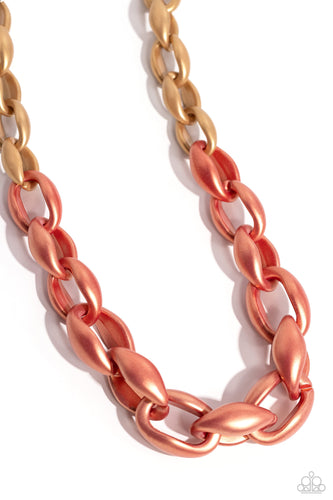 Burnt Sienna and Doe concaved hoops gradually increase in size as they elongate towards the middle of the neckline for a colorful combination. Features an adjustable clasp closure.