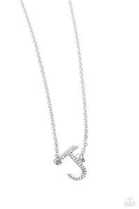 Embossed with dainty iridescent rhinestones, a silver letter "J" hovers below the collar from a dainty silver chain, for a sentimentally simple design. Features an adjustable clasp closure. Due to its prismatic palette, color may vary.