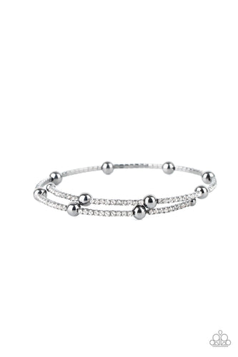 Dainty sections of glassy white rhinestones and glistening gunmetal beads delicately coil around the wrist, creating a timeless shimmer.  Sold as one individual bracelet.