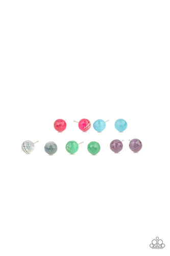Featuring iridescent sparkles, the faceted bead frames vary in shades of blue, green, pink, purple, and white. Earrings attach to standard post fittings.