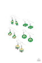 Load image into Gallery viewer, The colorful St. Patrick&#39;s Day inspired frames feature a leprechaun, clover, &quot;Kiss Me&quot;, and pots of gold frames. Earrings attach to standard fishhook fittings
