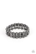 Load image into Gallery viewer, Glistening gunmetal disc fittings and pairs of classic gunmetal beads are threaded along stretchy bands around the wrist that connect into a bold industrial display around the wrist.  Sold as one individual bracelet.
