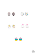 Load image into Gallery viewer, The colorful Easter inspired frames feature Easter egg, rabbit, and chick frames. Earrings attach to standard post fittings.
