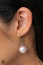 Load image into Gallery viewer, A silky pink ribbon replaces a traditional chain to give an elegant look. Pearly pastel pink beads and funky silver pieces intermix with varying lengths of silver chains to give a fresh take on a Victorian-inspired piece.  Sold as one individual necklace. Includes one pair of matching earrings.
