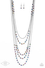 Load image into Gallery viewer, Brushed in a metallic iridescence, dainty beads trickle along gunmetal chains, creating shimmery layers across the chest. Featuring faceted edges, the glittery beads cascade down the sides of the palette for an additional hint of sparkle. Features an adjustable clasp closure.
