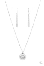 Load image into Gallery viewer, Infused with feathery accents, a shiny silver disc is stamped in the phrase, &quot;Give Thanks,&quot; at the bottom of a shimmery silver chain. Features an adjustable clasp closure.  Sold as one individual necklace. Includes one pair of matching earrings.
