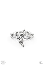 Load image into Gallery viewer, Caught in mid-flight, a graceful silver bird engraved with stunning detail flies over a silver band for a whimsical display atop the finger. Features a dainty stretchy band for a flexible fit.  Sold as one individual ring.  New Kit Fashion Fix
